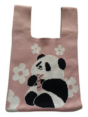 PINK PANDA KNITTED SMALL HANDBAG EUC